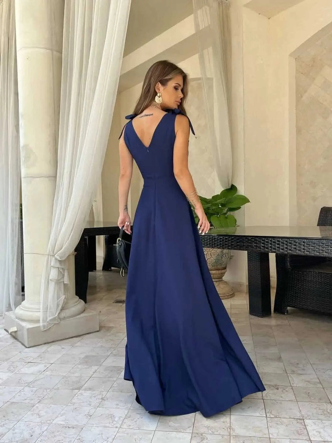 Lune London | Women's Maxi Dress with Cross V-Neck and Bow
