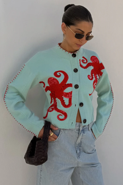 Lune London | Cozy beach knit cardigan with nautical octopus design