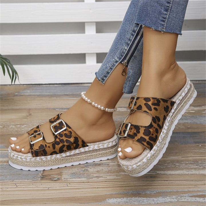Lune London | Sandals with Double Buckle and Leopard Print