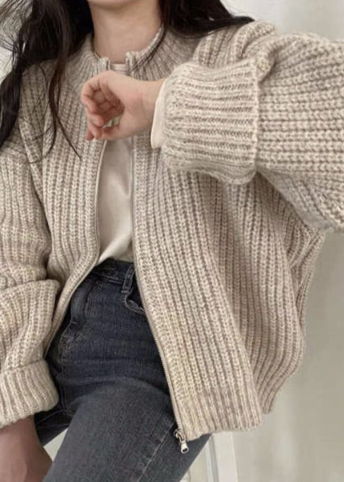 Lune London | Zipper Chunky Knit Cardigan - Oversized Ribbed Jacket