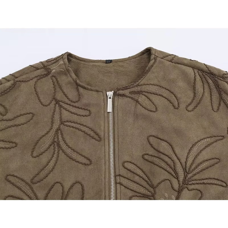 Lune London | Bomber jacket with suede texture and embroidery