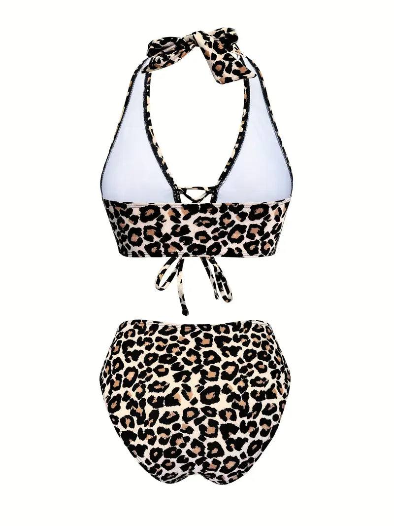 Lune London | Women's Leopard Print Halter Bikini Set