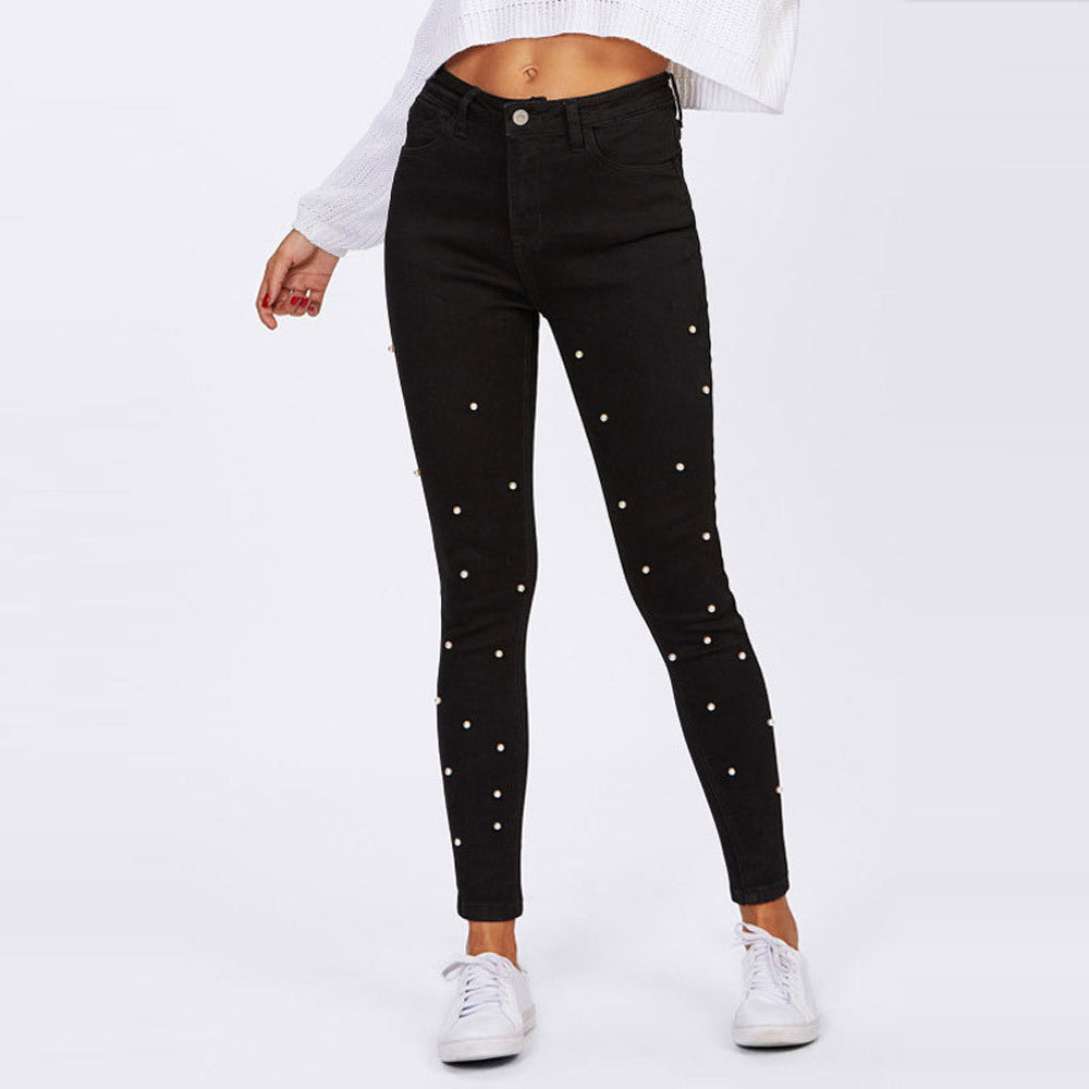 Women’s fitted jeans with pearl decoration Lune London