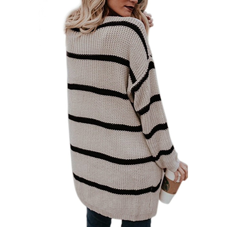 Ladies big knit cardigan with striped design and relaxed fit Lune London