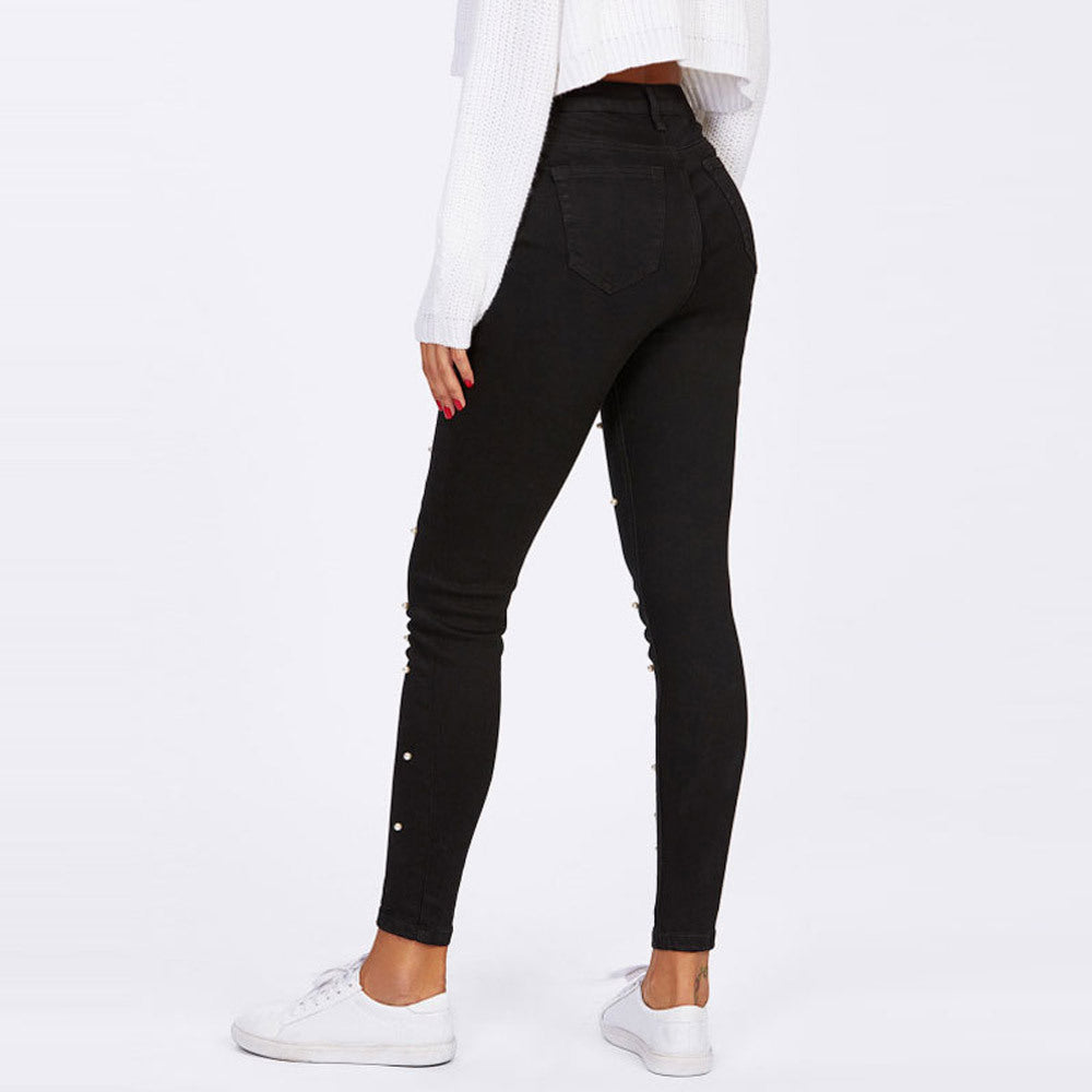 Women’s fitted jeans with pearl decoration Lune London