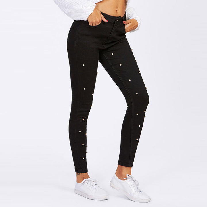 Women’s fitted jeans with pearl decoration Lune London