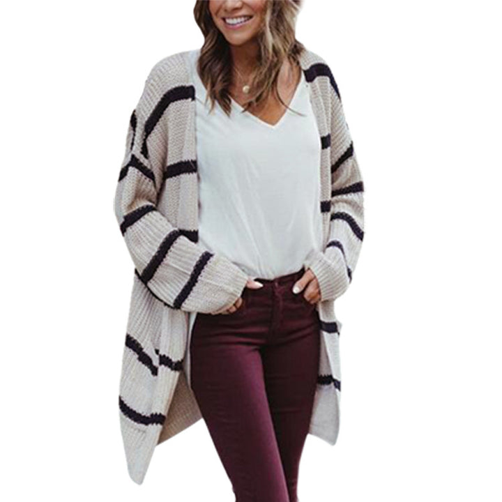 Ladies big knit cardigan with striped design and relaxed fit Lune London