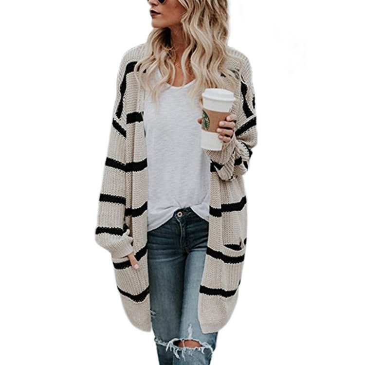 Ladies big knit cardigan with striped design and relaxed fit Lune London