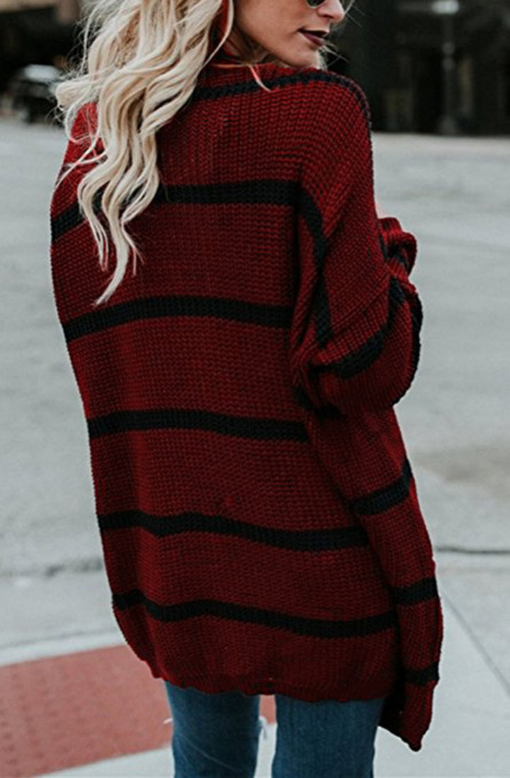 Casual knit cardigan for women with a wide striped pattern and open sleeves Lune London