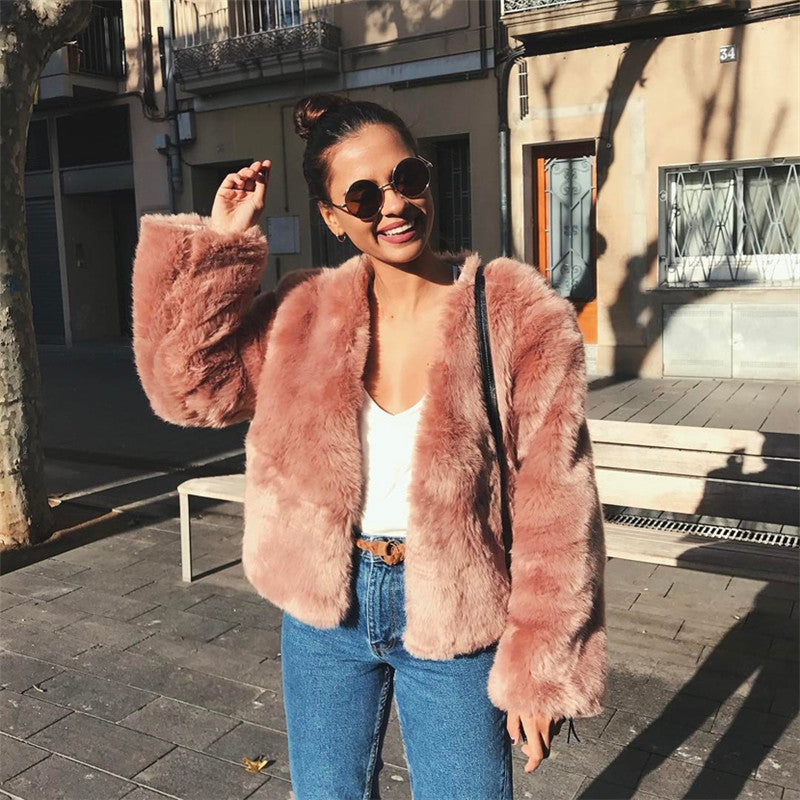 Ladies Elegant Faux Fur Coat with V Neck and Soft Lining Lune London