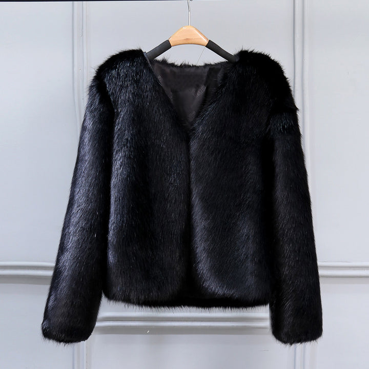 Ladies Elegant Faux Fur Coat with V Neck and Soft Lining Lune London