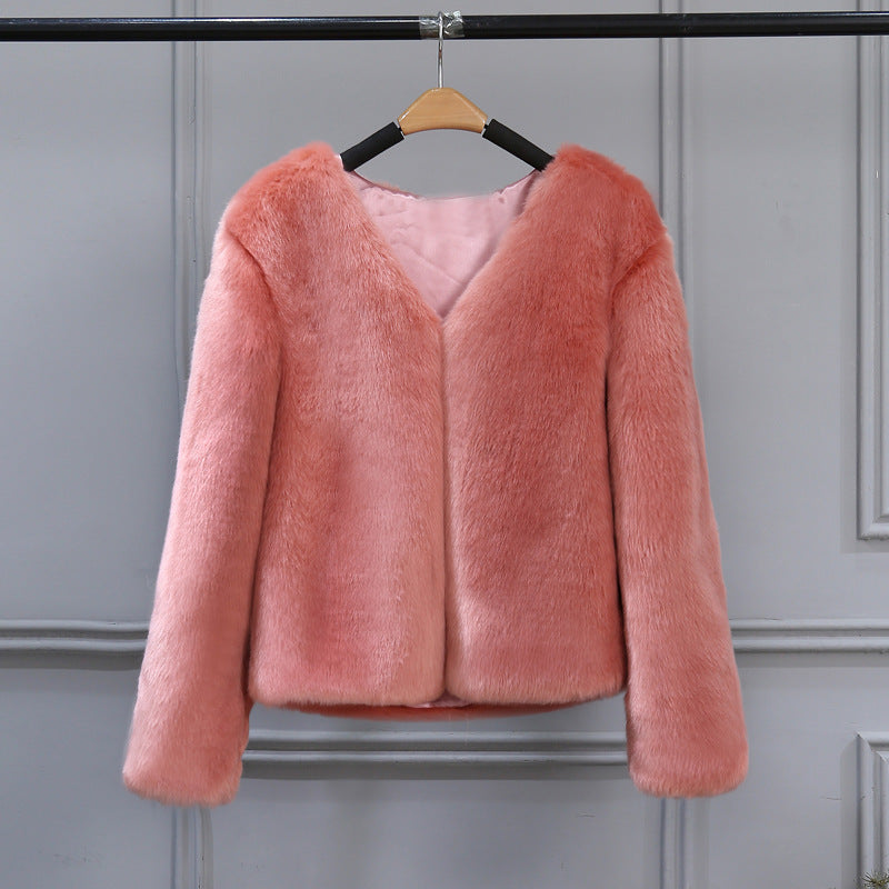 Ladies Elegant Faux Fur Coat with V Neck and Soft Lining Lune London