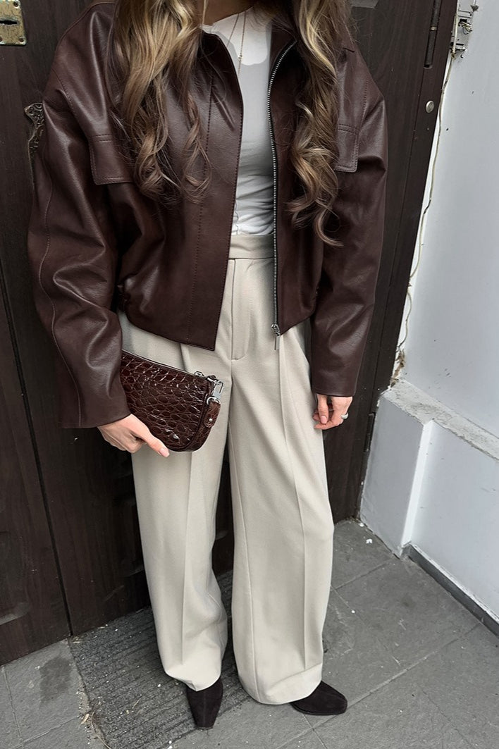 Lune London | Brown PU Leather Jacket