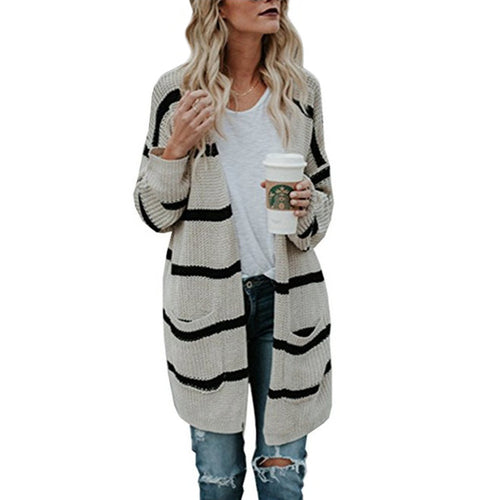 Ladies big knit cardigan with striped design and relaxed fit Lune London