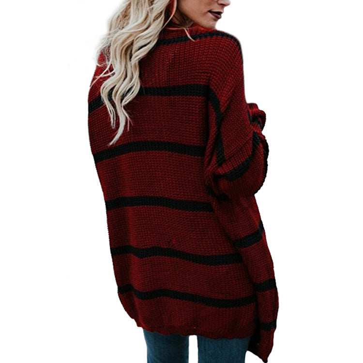 Ladies big knit cardigan with striped design and relaxed fit Lune London