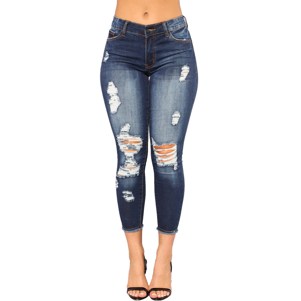 Jeans skinny pour femmes en look usé avec des déchirures marquées Lune London