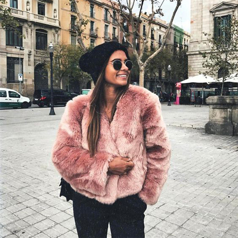 Ladies Elegant Faux Fur Coat with V Neck and Soft Lining Lune London