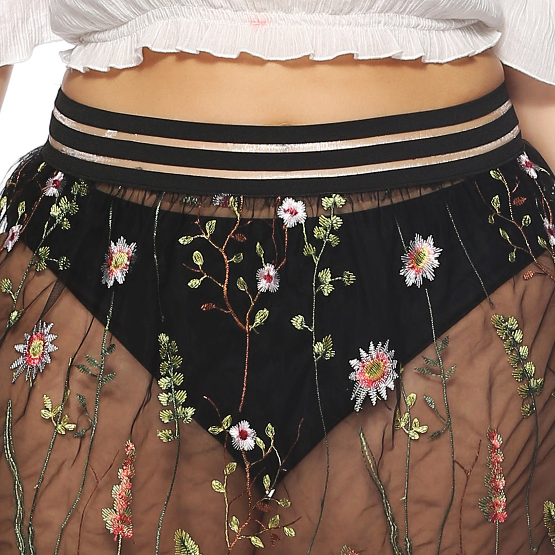 Woman Maxi Skirt Transparent Embroidered Floral Lune London