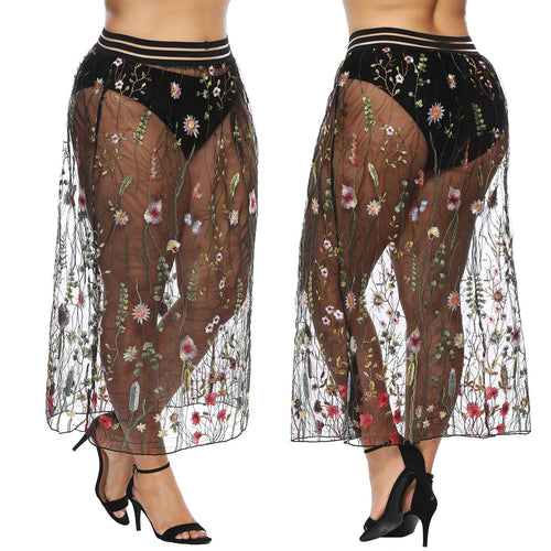 Woman Maxi Skirt Transparent Embroidered Floral Lune London