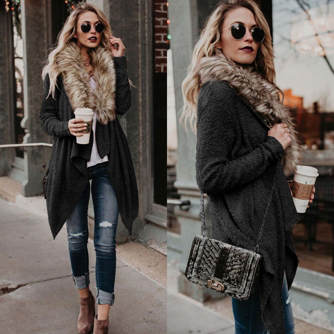 Cardigan en tricot duveteux pour femmes avec col en fausse fourrure amovible Chic & Stil