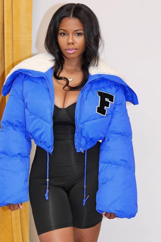 Lune London | Fleece Patchwork Faux Fur Collar Puffer Jacket