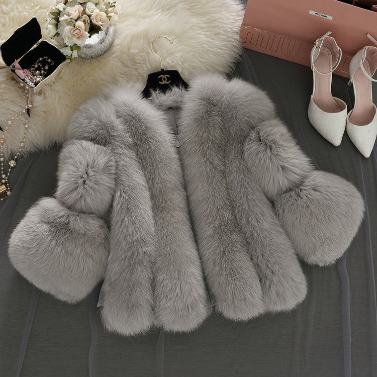 Ladies Plush Faux Fur Coat with Wide Sleeves Lune London