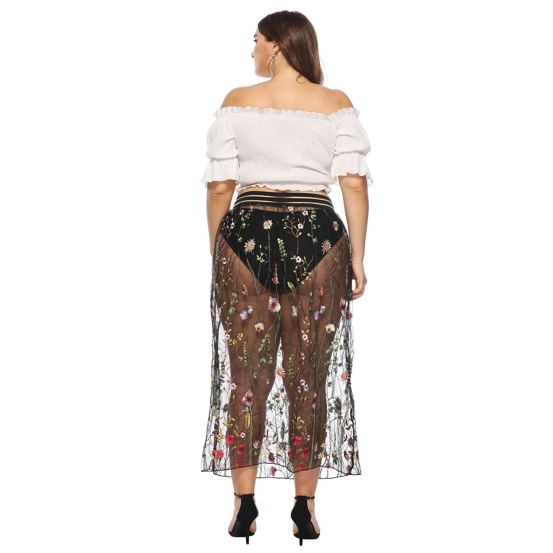Woman Maxi Skirt Transparent Embroidered Floral Lune London