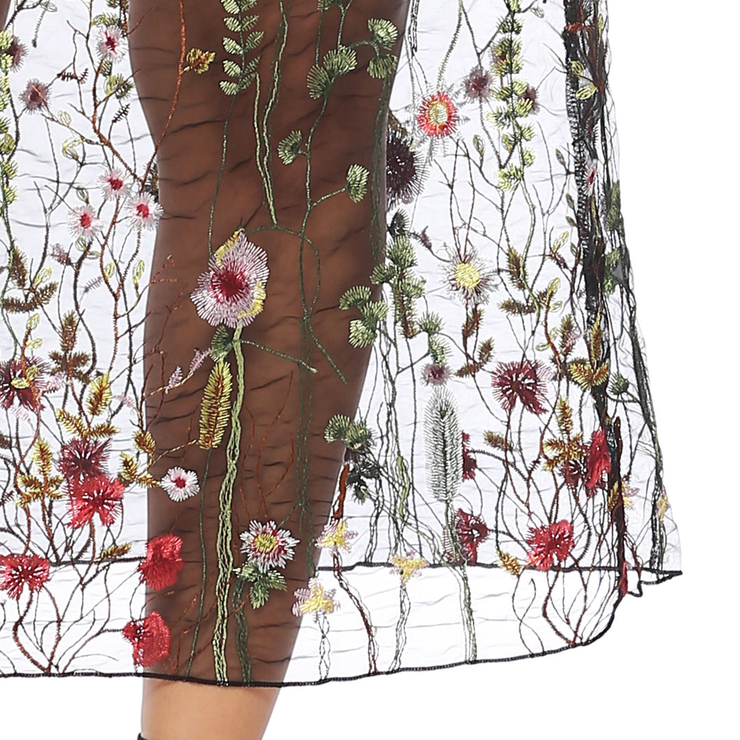 Woman Maxi Skirt Transparent Embroidered Floral Lune London