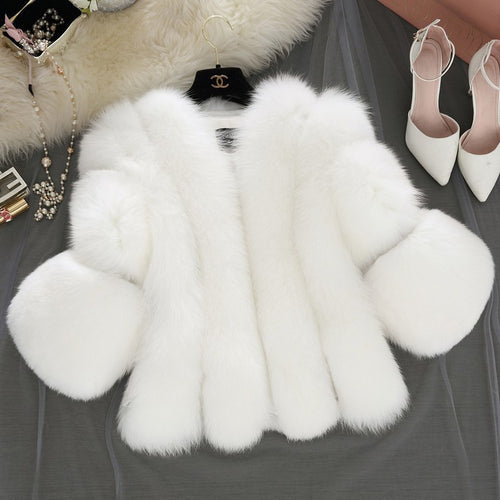 Ladies Plush Faux Fur Coat with Wide Sleeves Lune London