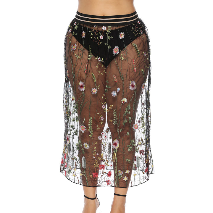 Woman Maxi Skirt Transparent Embroidered Floral Lune London