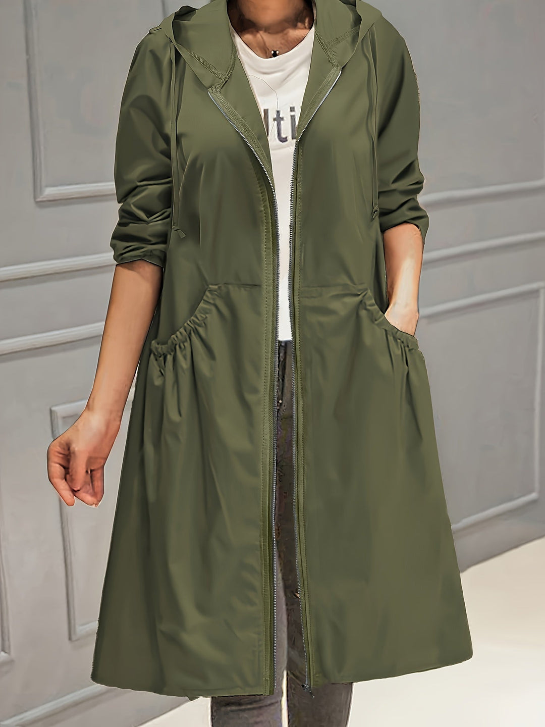 Lune London | Women's Casual Long Jacket with Hood and Zipper