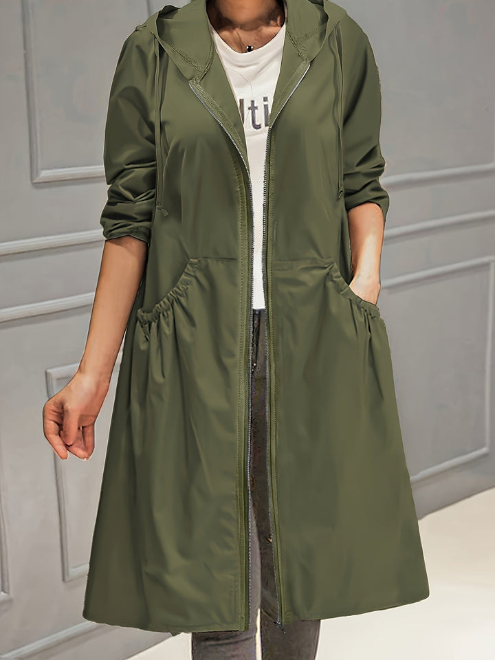 Lune London | Women's Casual Long Jacket with Hood and Zipper