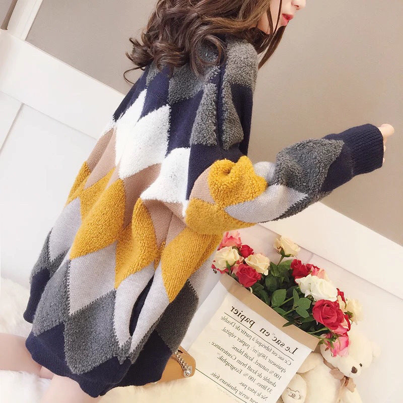 Cardigan en tricot épais pour femmes avec motif en losange décoratif et coupe confortable Chic & Stil