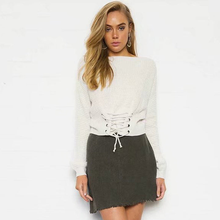 Casual knit sweater for women with lace-up details Lune London