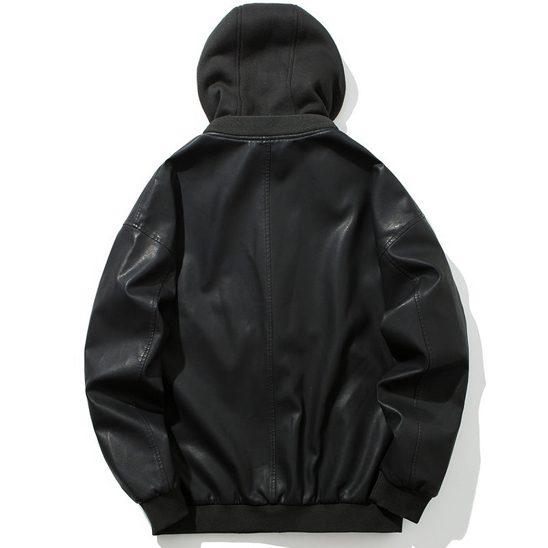 Elegant synthetic leather jacket for men with hood and warm lining Lune London