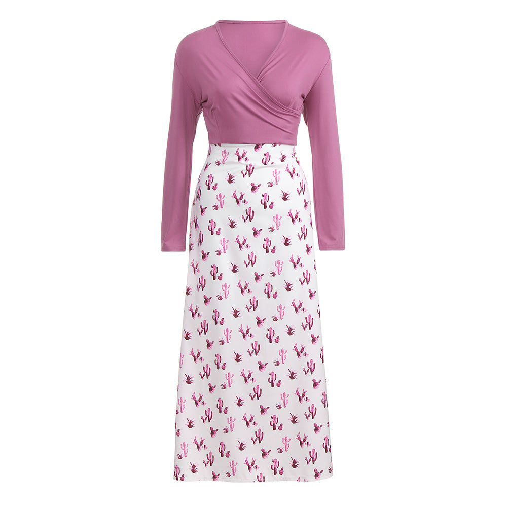 Women's wrap dress with striking cactus print and long sleeves Lune London