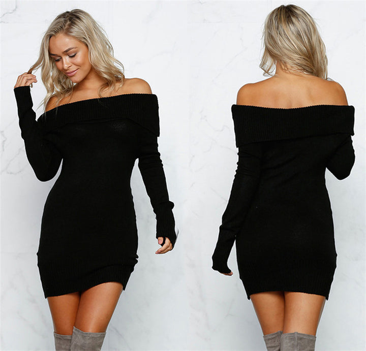 Knitted dress for women with off-shoulder design and fitted cut Lune Londonl