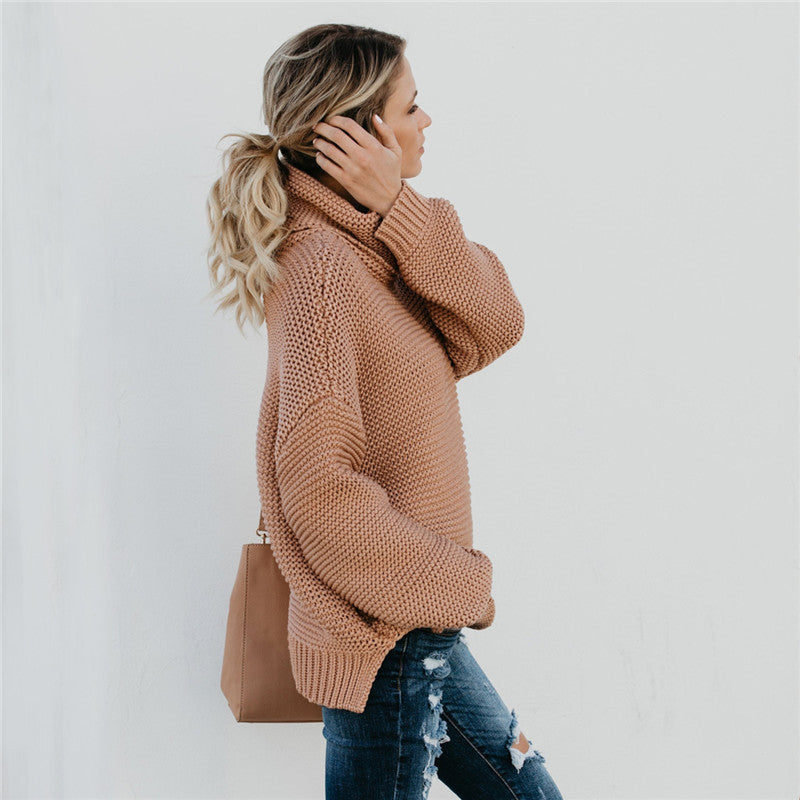 Thick knit sweater for women with high collar and dropped shoulders Lune London