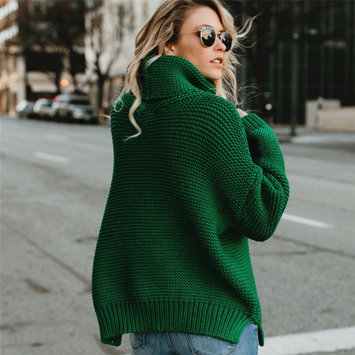 Sweater en tricot épais pour femmes avec col haut et manches volumineuses Chic & Stil