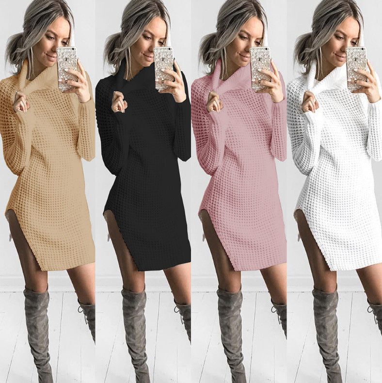 Pull en maille pour femme avec col haut et fente latérale Chic & Stil