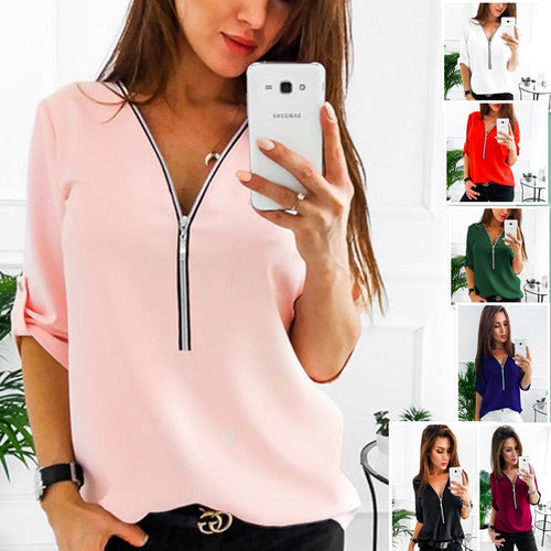 Women's blouse with zipper and 3/4 sleeves Lune London