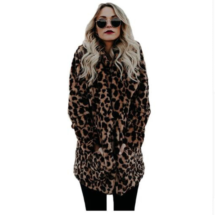 Ladies Faux Fur Leopard Print Jacket with Trendy Casual Cut Lune London