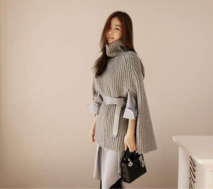 Pull femme avec col roulé et ceinture Chic & Stil