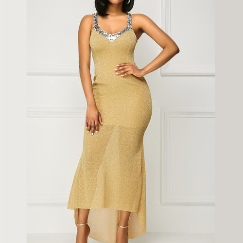 Ladies Glittering Evening Dress with Refined V-Neck and Flared Hem Lune London