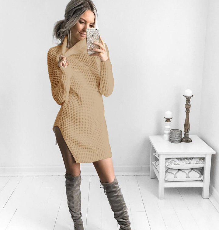 Pull en maille pour femme avec col haut et fente latérale Chic & Stil
