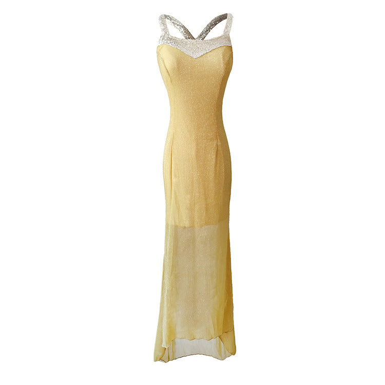 Ladies Glittering Evening Dress with Refined V-Neck and Flared Hem Lune London