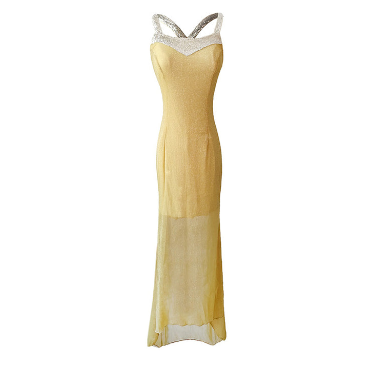 Ladies Glittering Evening Dress with Refined V-Neck and Flared Hem Lune London