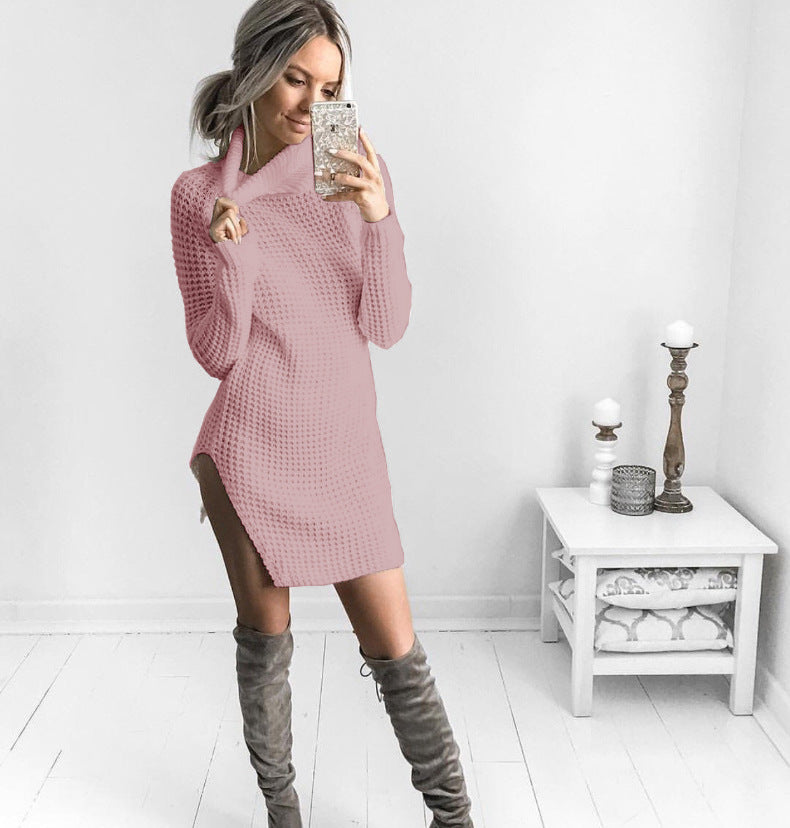 Pull en maille pour femme avec col haut et fente latérale Chic & Stil