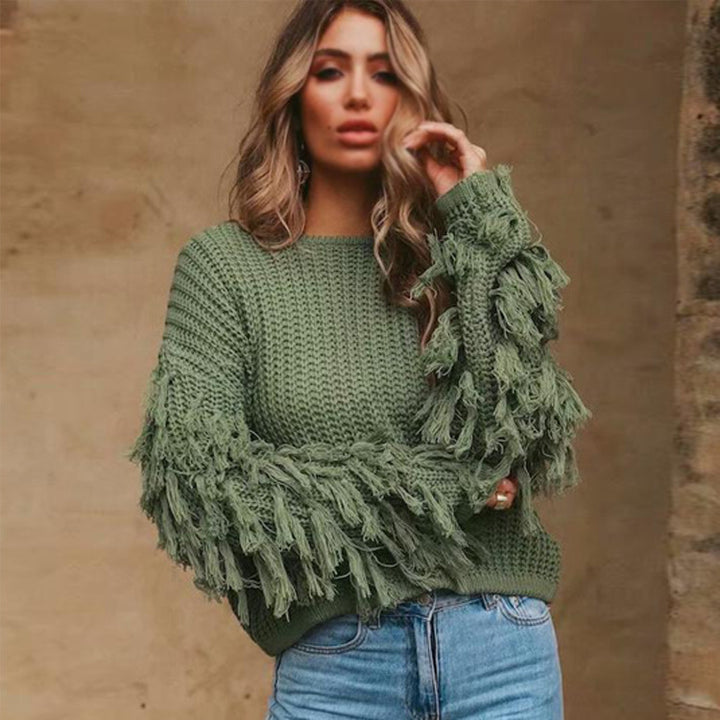 Knitted sweater for women with fringed sleeves and a trendy cut Lune London