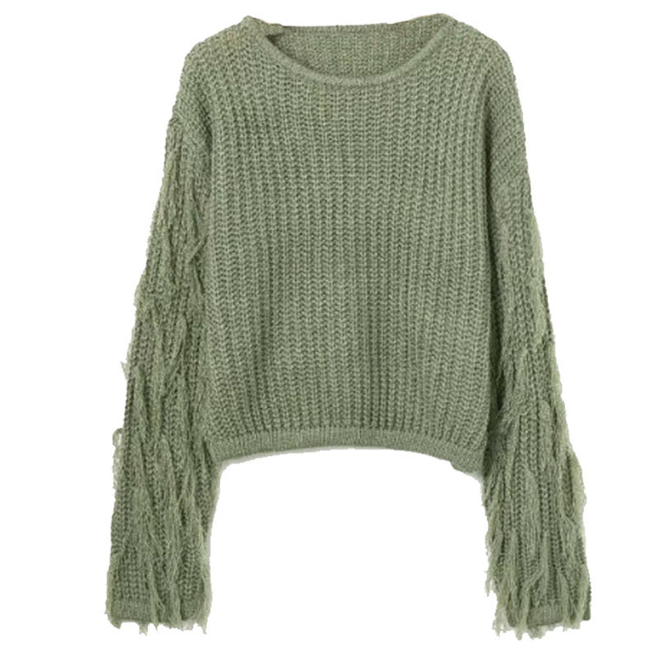Casual structured sweater for women with fringe sleeves Lune London